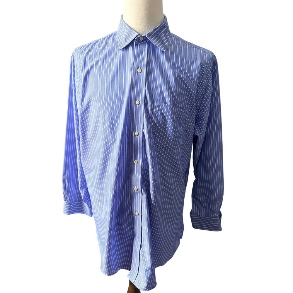 Brooks Brothers Men's Dress Shirt Blue White Long Sleeve 17 1/2 32/33
